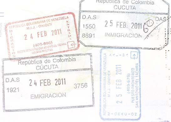 sellos pasaporte Venezuela y Colombia
