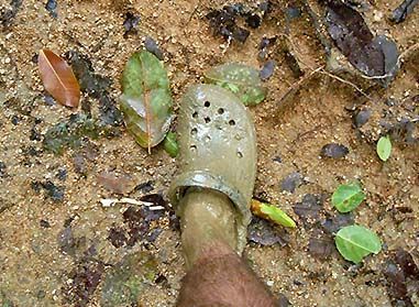 Calzado lleno de barro en Tayrona