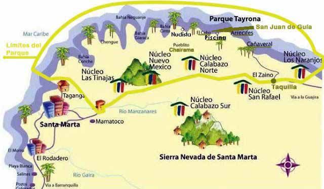 Mapa explicativo de todo el área del parque Tayrona