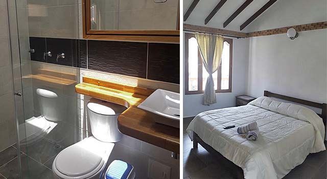 habitación y baño del hotel