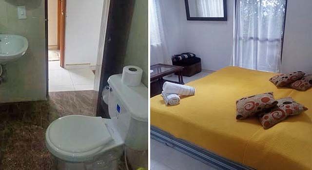 habitación y baño del hotel