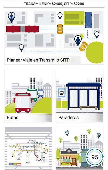 Pantalla de la aplicación móvil de Transmilenio y Sitp
