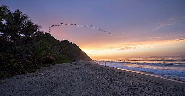 Atardecer en la idílica playa de Mendihuaca, Colombia de 
