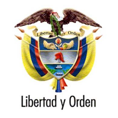 Escudo de Colombia con el lema "Libertad y Orden"