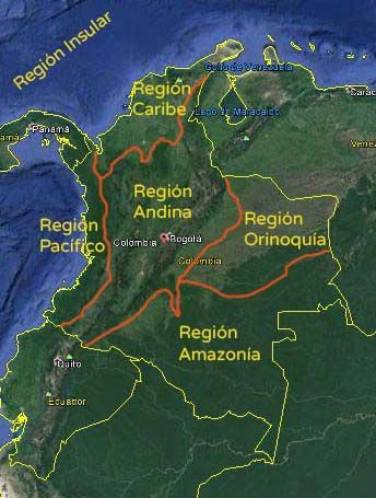 Mapa con las Regiones Naturales de Colombia