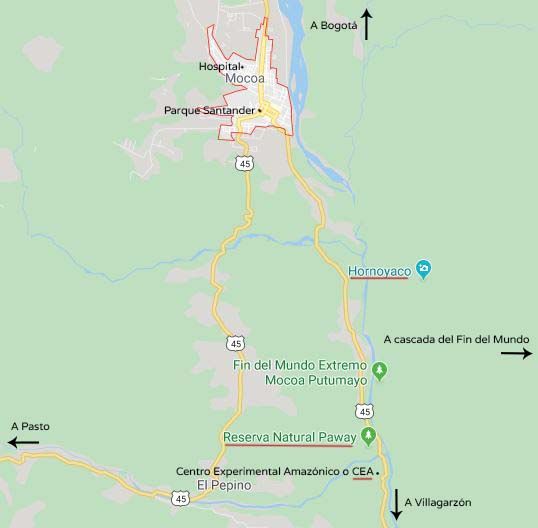 Mapa de Mocoa y Alrededores