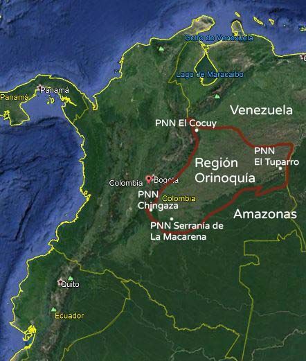 Mapa de la Región Orinoquía Colombiana